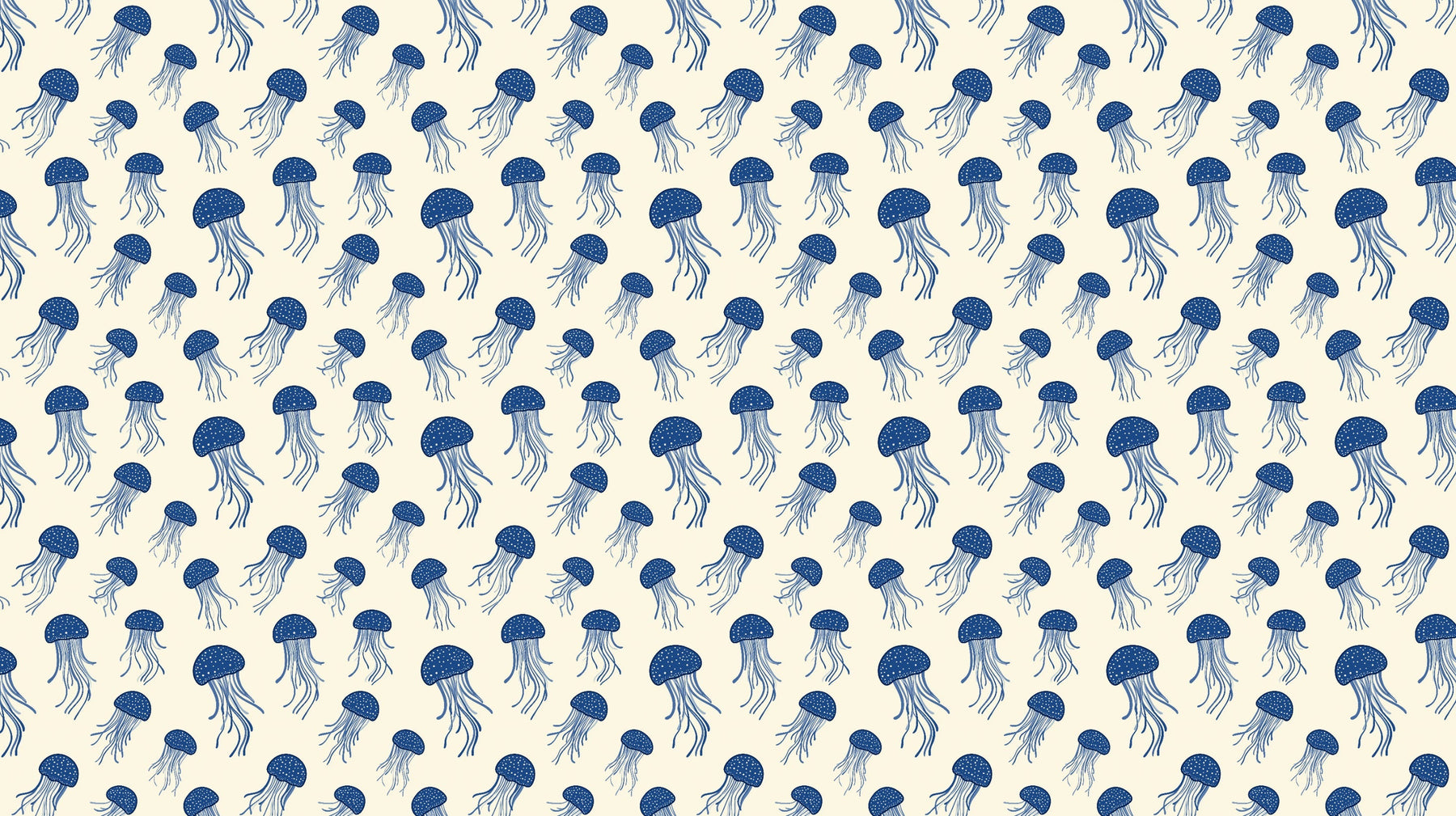Detailed blue jellyfish mural wallpaper design pattern with cream background by Kids-Mundo