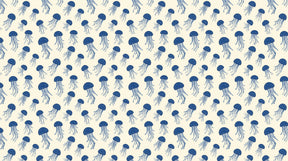 Detailed blue jellyfish mural wallpaper design pattern with cream background by Kids-Mundo