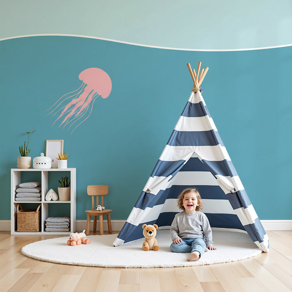 Ocean jellyfish mural wallpaper creating peaceful atmosphere in modern kids nursery by Kids-Mundo
