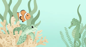 Detailed ocean life mural wallpaper design pattern featuring turtle and seahorse by Kids-Mundo