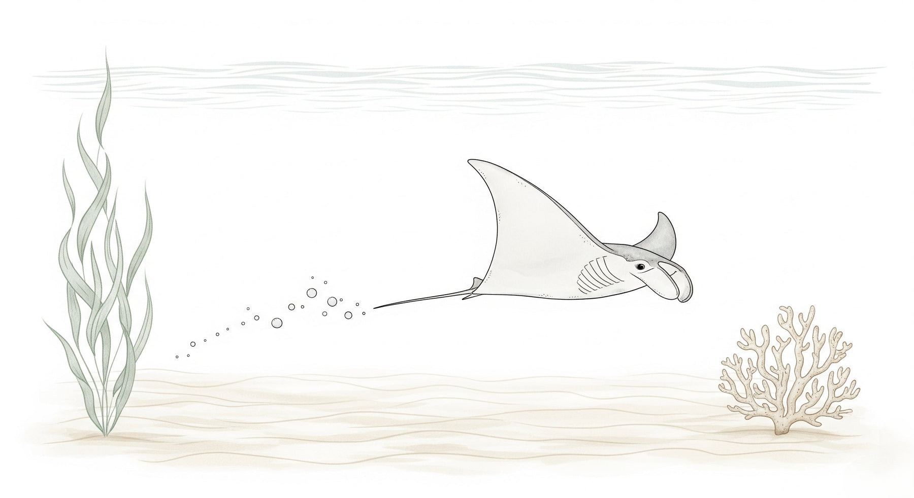 Detailed ocean manta ray mural wallpaper design pattern with submarine elements by Kids-Mundo