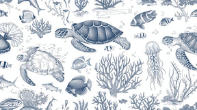 Detailed ocean mural wallpaper design pattern with sea turtles and coral by Kids-Mundo