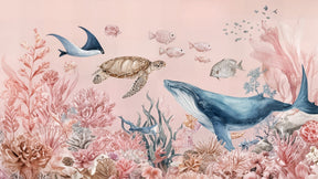 Detailed ocean mural wallpaper design pattern with sea turtle whale and coral by Kids-Mundo