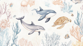 Detailed ocean mural wallpaper design pattern with whales and sea turtle by Kids-Mundo