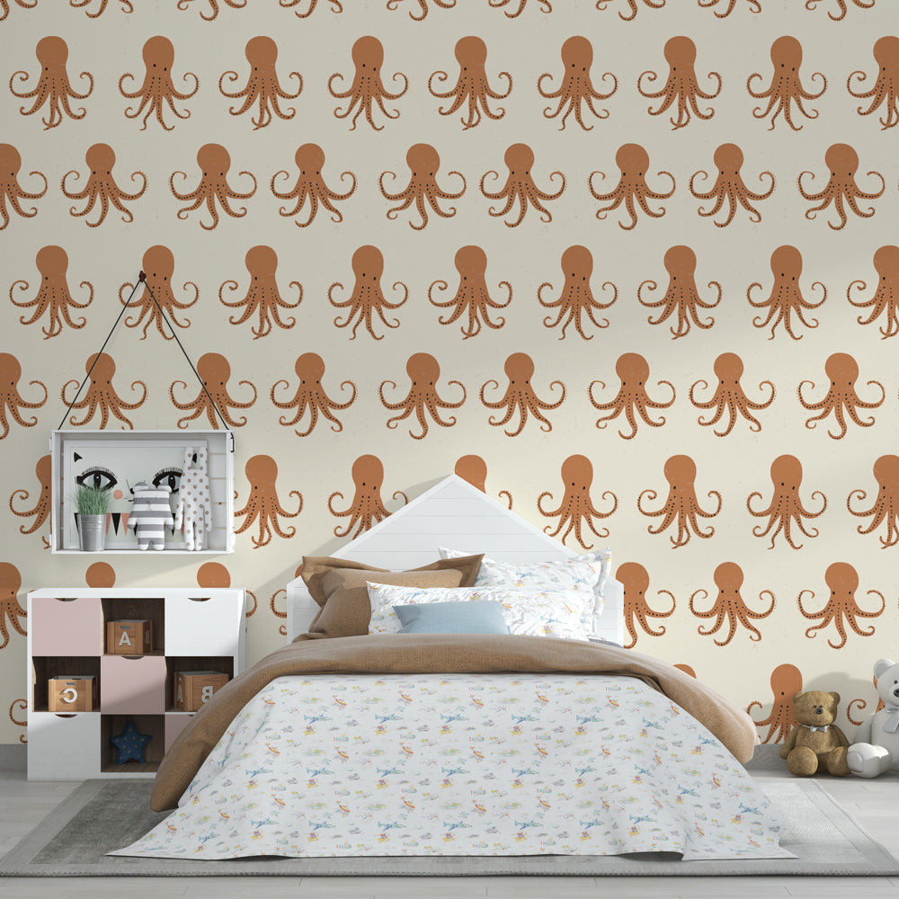 Playful octopus wallpaper transforming children's bedroom into marine adventure space