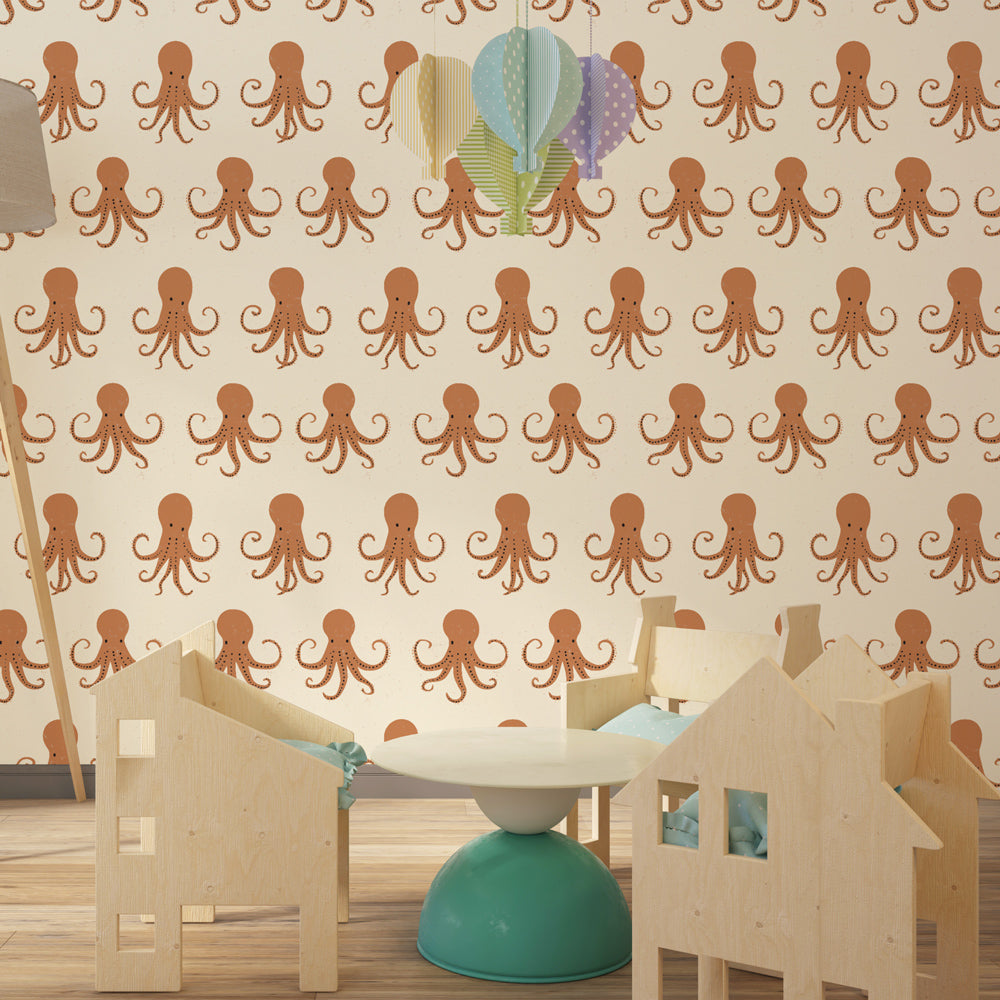 Marine themed octopus mural wallpaper for kids room with coastal decor by Kids-Mundo