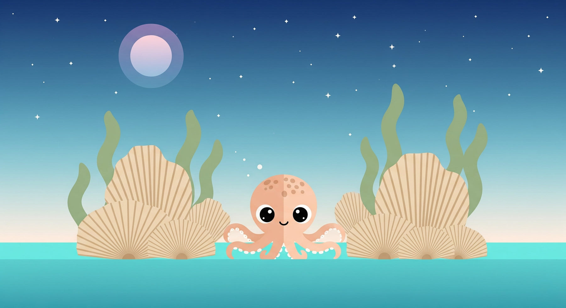 Detailed ocean octopus mural wallpaper design pattern with seashells and coral by Kids-Mundo