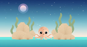 Detailed ocean octopus mural wallpaper design pattern with seashells and coral by Kids-Mundo