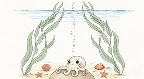 Detailed underwater octopus mural wallpaper design pattern with seaweed and bubbles by Kids-Mundo