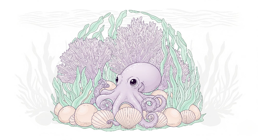 Detailed ocean octopus and coral reef mural wallpaper design pattern by Kids-Mundo