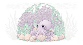 Detailed ocean octopus and coral reef mural wallpaper design pattern by Kids-Mundo