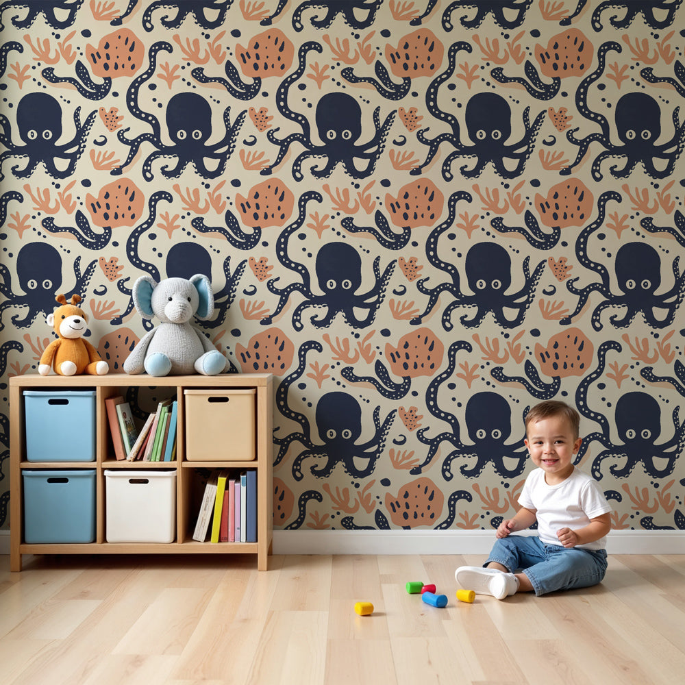 Ocean octopus mural wallpaper creating magical underwater nursery decor by Kids-Mundo