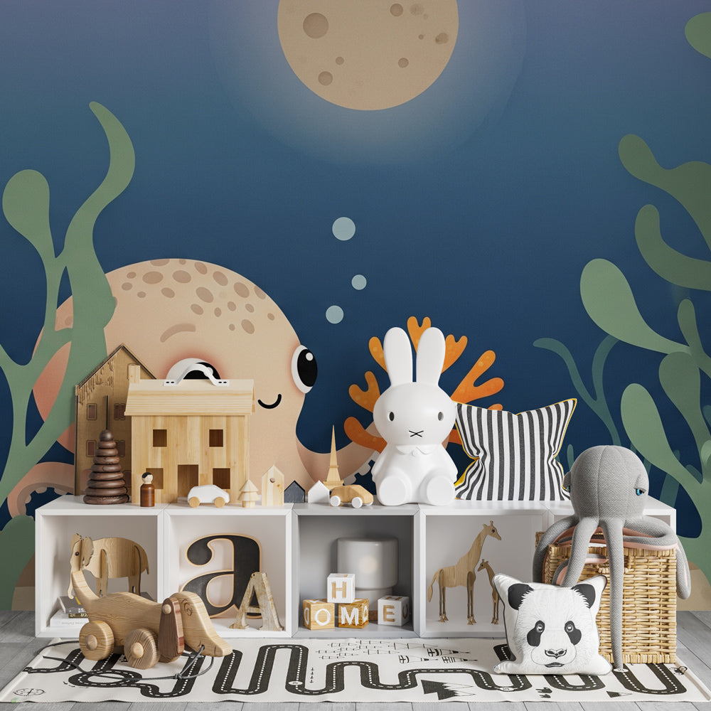 Soothing ocean mural wallpaper with octopus and coral for children's room by Kids-Mundo