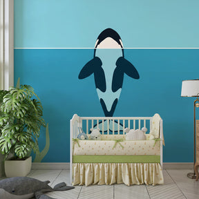 Underwater orca whale wallpaper in modern kids bedroom with coastal theme by Kids-Mundo