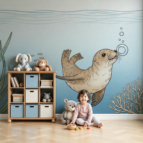 Ocean otter mural wallpaper creating peaceful underwater nursery decor by Kids-Mundo