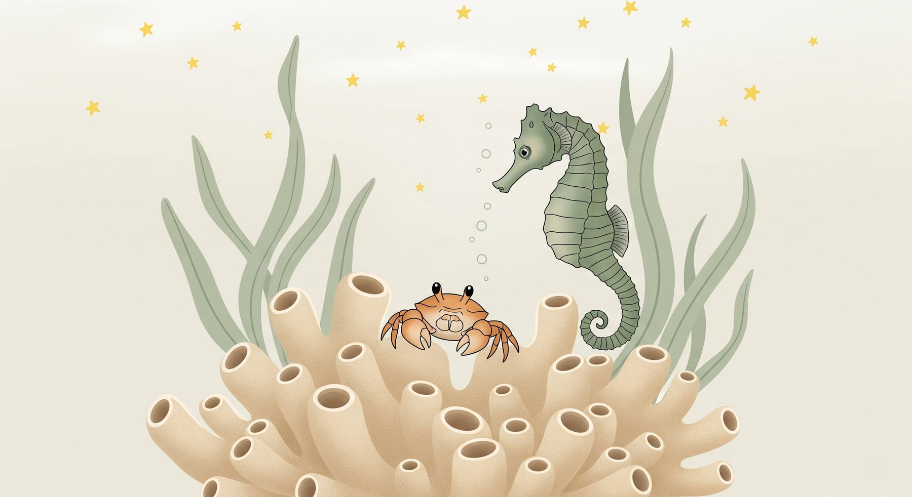 Detailed seahorse and crab underwater mural wallpaper design pattern by Kids-Mundo