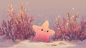 Detailed ocean starfish mural wallpaper design pattern with sea grass elements by Kids-Mundo