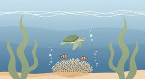 Detailed ocean turtle and fish mural wallpaper design pattern by Kids-Mundo