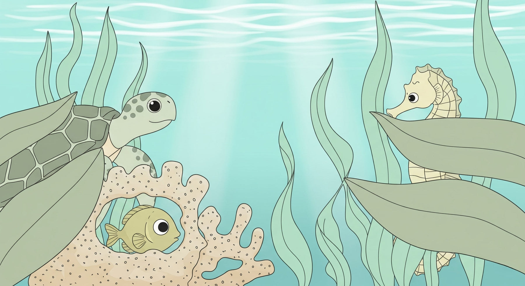 Detailed ocean turtle and seahorse mural wallpaper design pattern by Kids-Mundo