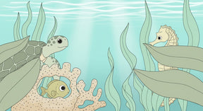 Detailed ocean turtle and seahorse mural wallpaper design pattern by Kids-Mundo