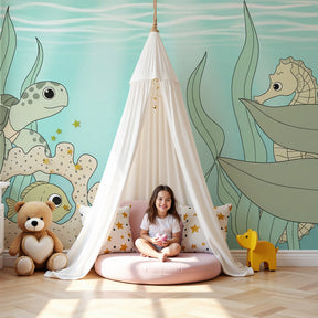 Ocean turtle mural wallpaper creating peaceful underwater nursery decor by Kids-Mundo