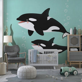 Underwater whale wallpaper transforming children's bedroom into marine sanctuary by Kids-Mundo