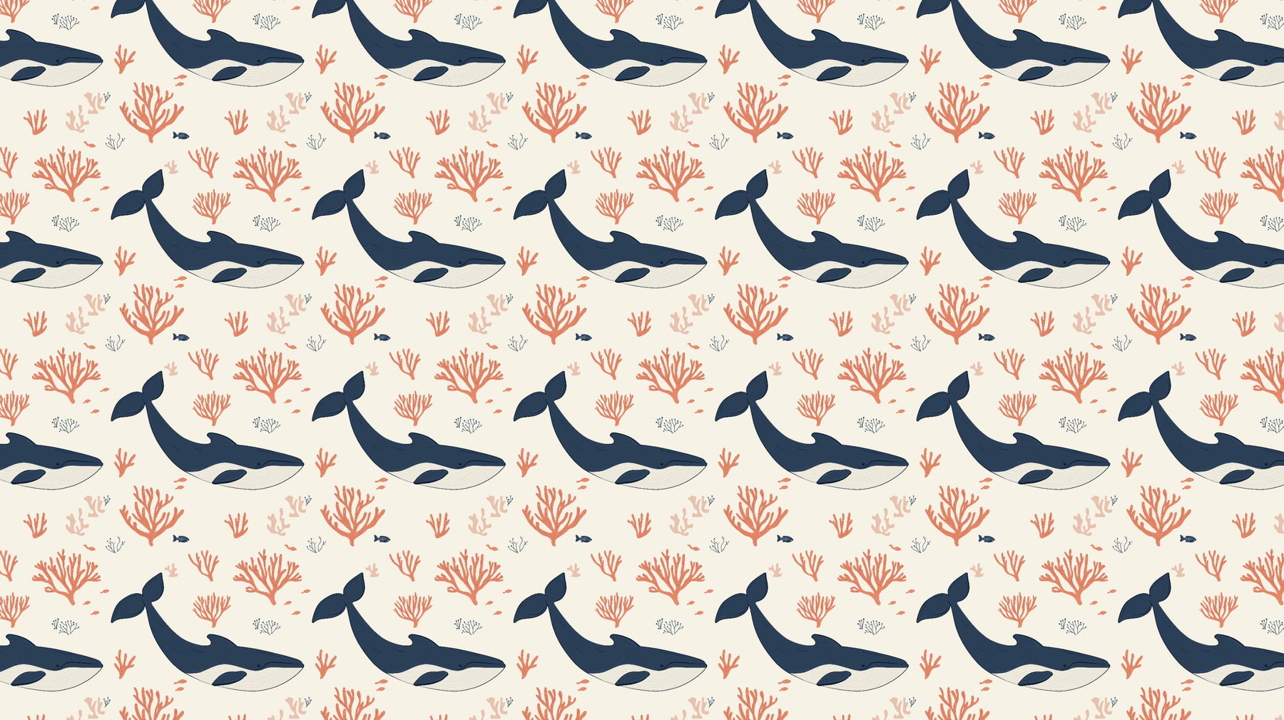 Detailed ocean whale and coral mural wallpaper design pattern showing sea life illustrations by Kids-Mundo