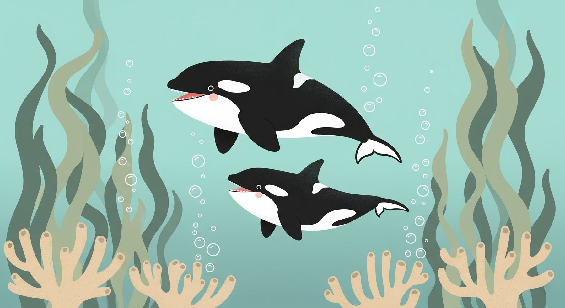 Detailed ocean whale mural wallpaper design pattern with orcas and coral by Kids-Mundo