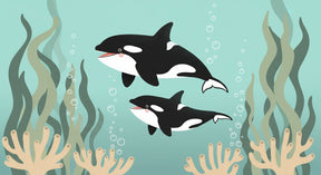 Detailed ocean whale mural wallpaper design pattern with orcas and coral by Kids-Mundo