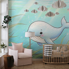 Underwater whale wallpaper transforming children's bedroom into marine paradise by Kids-Mundo