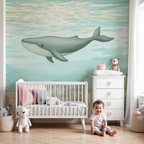 Ocean whale mural wallpaper creating magical underwater nursery decor by Kids-Mundo