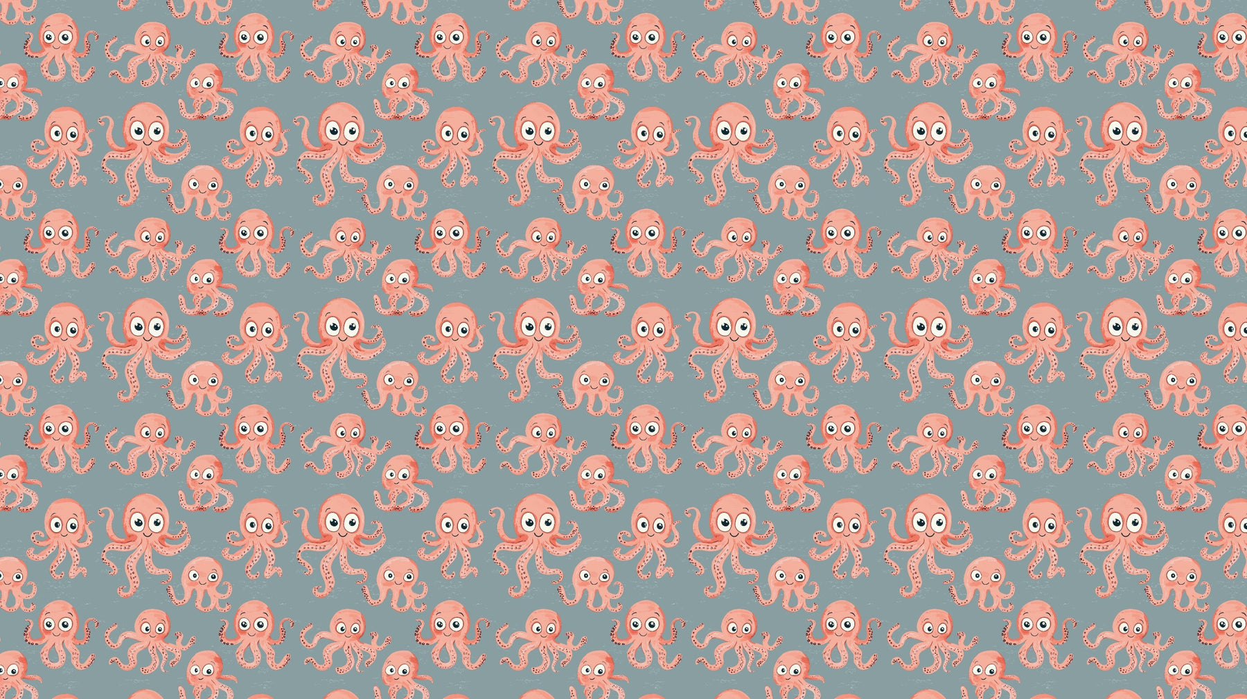 Detailed octopus mural wallpaper design pattern showing cute sea creatures on gray background by Kids-Mundo