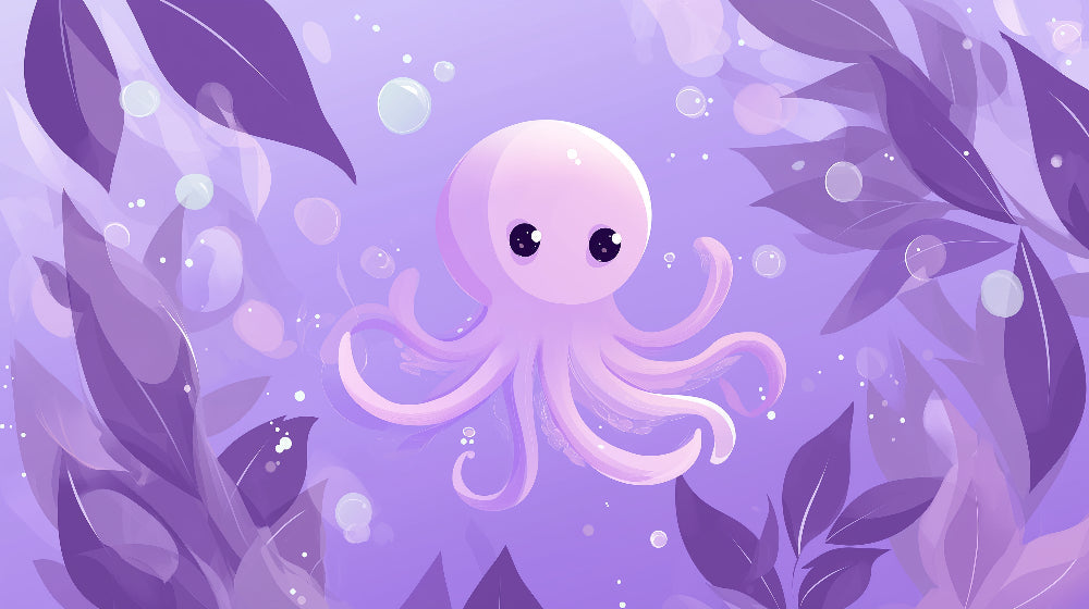 Detailed octopus mural wallpaper design pattern with bubbles and marine elements by Kids-Mundo