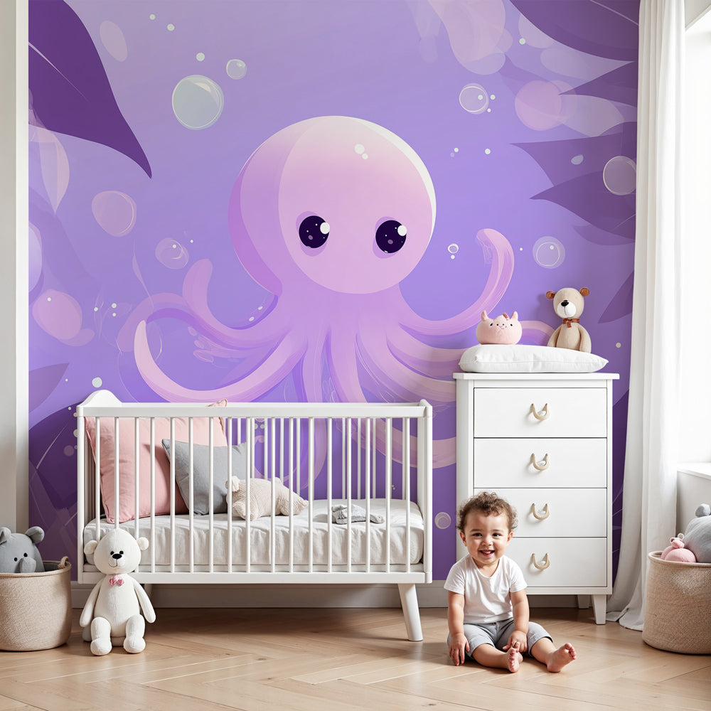 Charming octopus mural wallpaper creating magical underwater nursery decor by Kids-Mundo