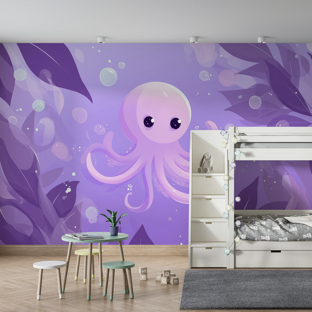 Underwater octopus mural wallpaper transforming kids playroom into marine adventure space