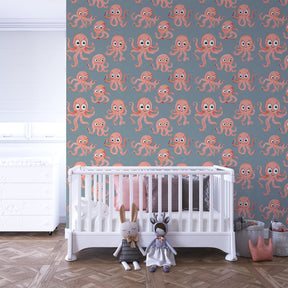 Sea creature mural wallpaper transforming playroom into underwater adventure space for children