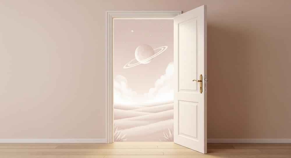 Open Door to a Desert Sky with Saturn Wall Mural