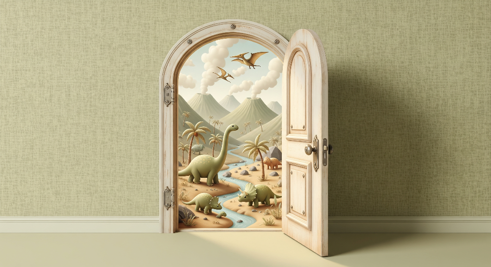 Open Door Dinosaur Desert Valley Wall Mural