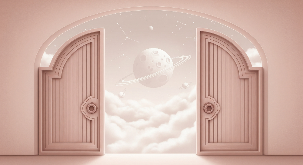 Open Doors to a Ringed Planet Starry Sky Wall Mural