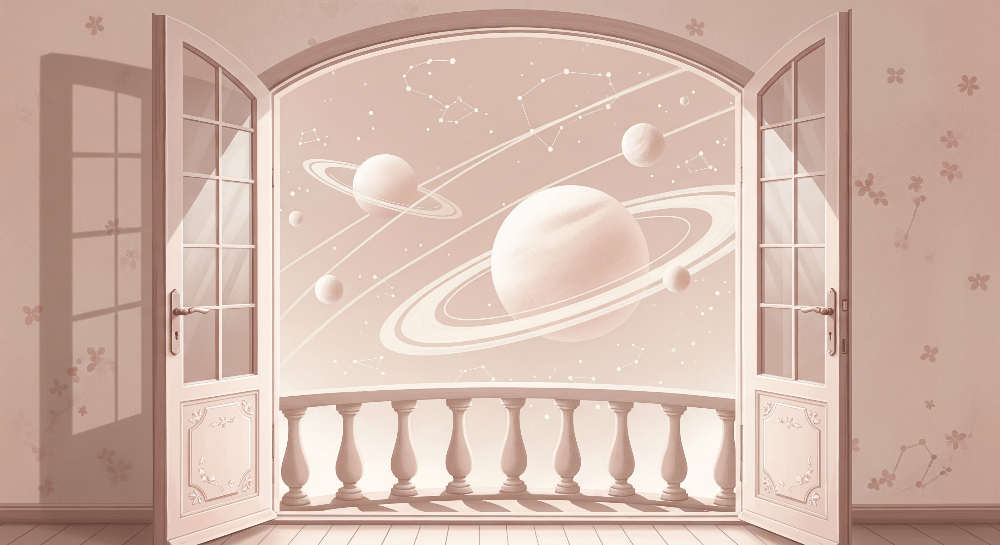 Open Doors Ringed Planet View Wall Mural