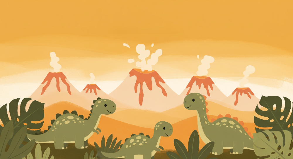 Orange Volcano Valley Dinosaur Wall Mural