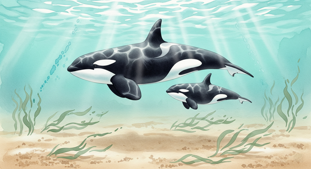 Orca Mother and Calf Wall Mural