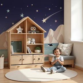 Orca whale mural wallpaper with starry night sky in modern kids bedroom by Kids-Mundo