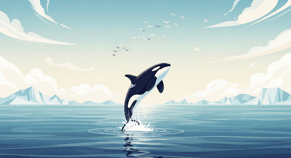Leaping Orca Whale Icy Ocean Wall Mural