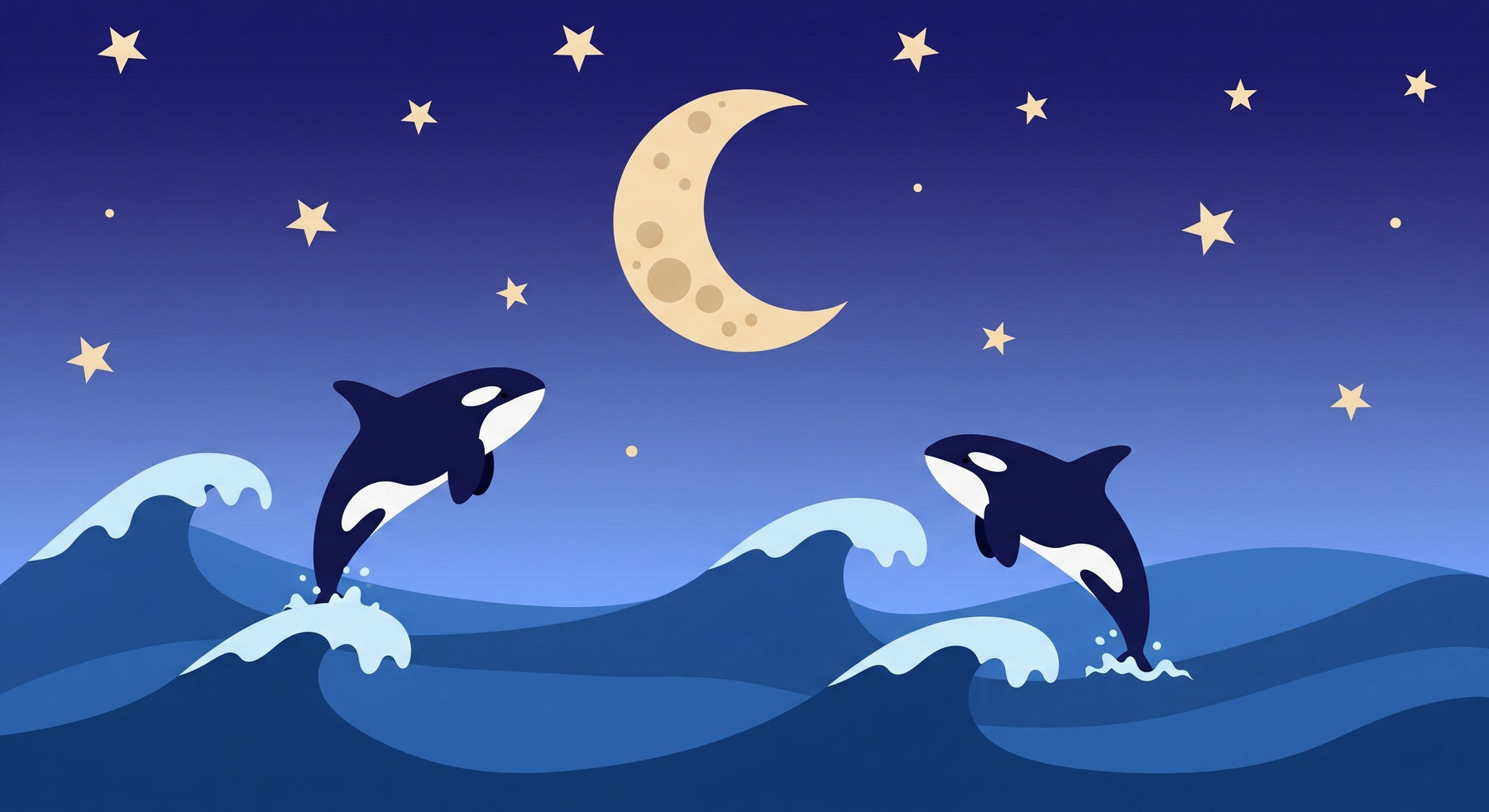 Detailed orca whale and starry ocean mural wallpaper design pattern by Kids-Mundo