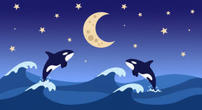 Detailed orca whale and starry ocean mural wallpaper design pattern by Kids-Mundo