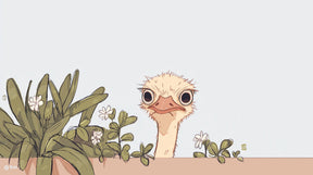 Detailed ostrich among green plants mural wallpaper design pattern by Kids-Mundo