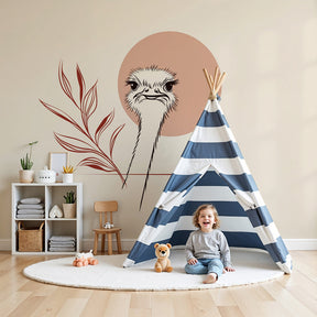 Artistic ostrich mural wallpaper creating elegant nursery decor with pastel colors by Kids-Mundo