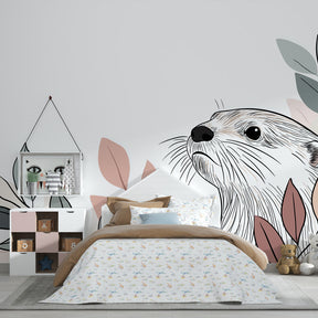 Nature-themed otter wallpaper creating peaceful woodland atmosphere in children's bedroom