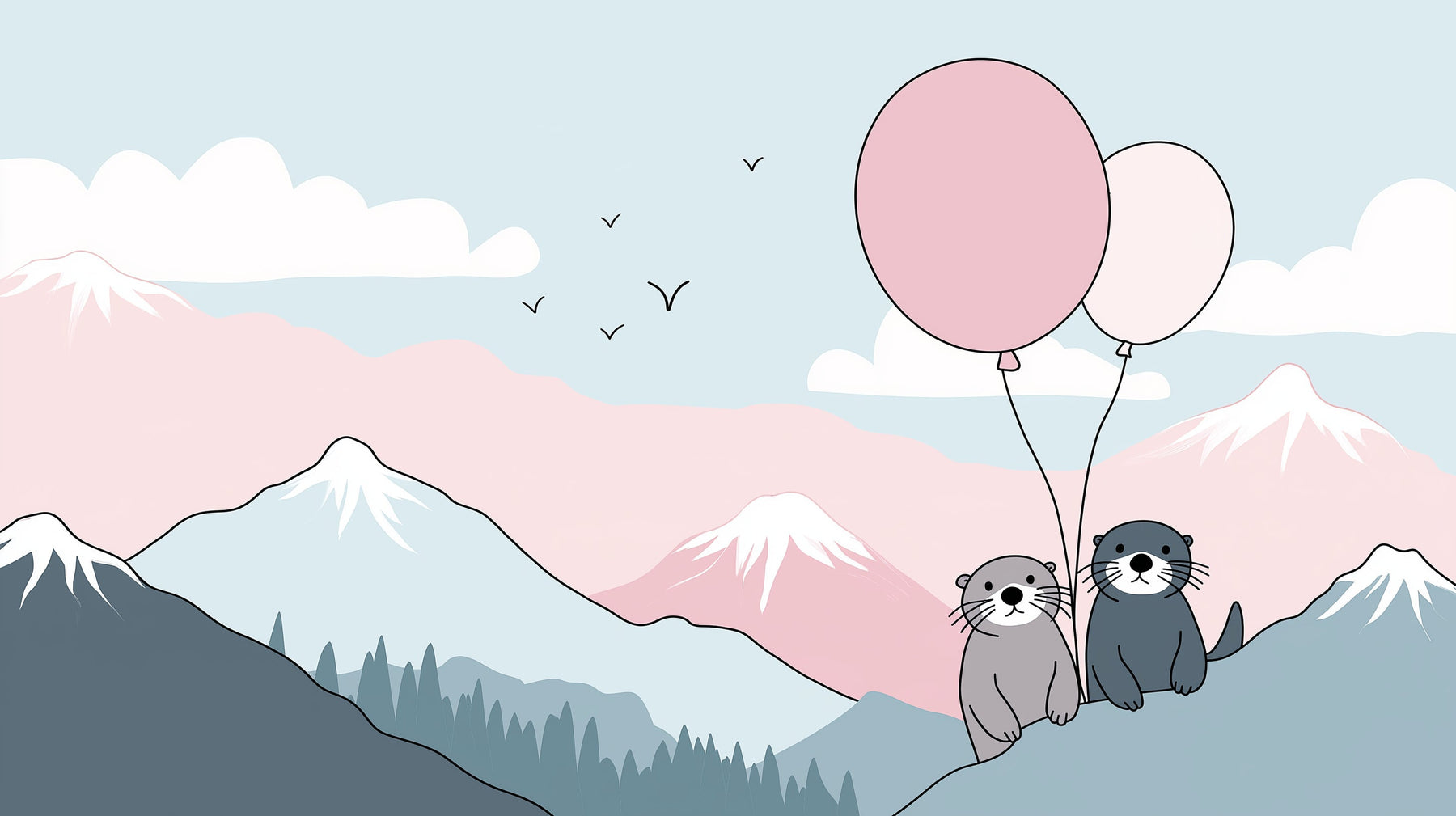 Detailed otter mountain adventure mural wallpaper design pattern by Kids-Mundo